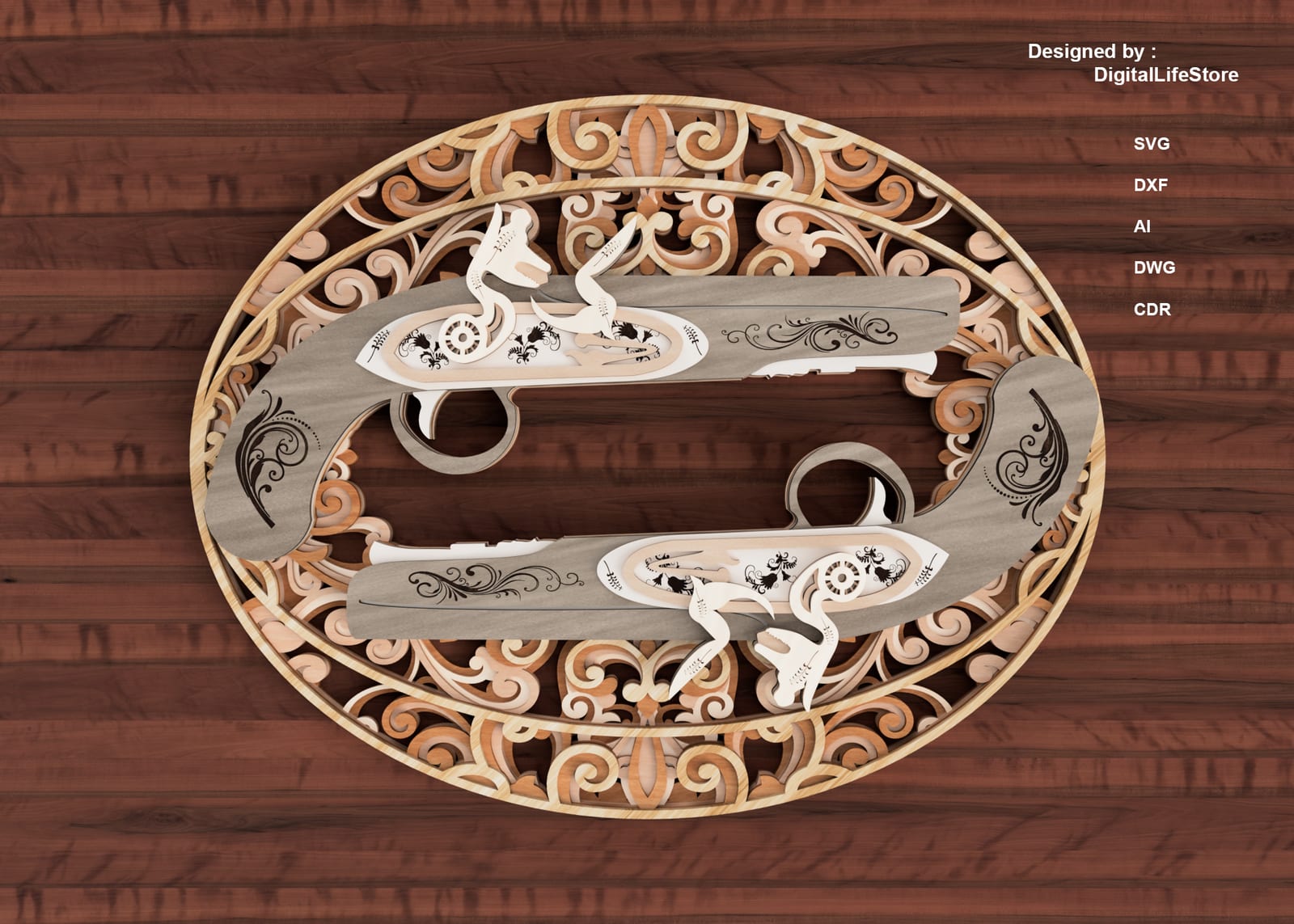 Antique Flintlock Pistols Layered Laser Cut Files preview