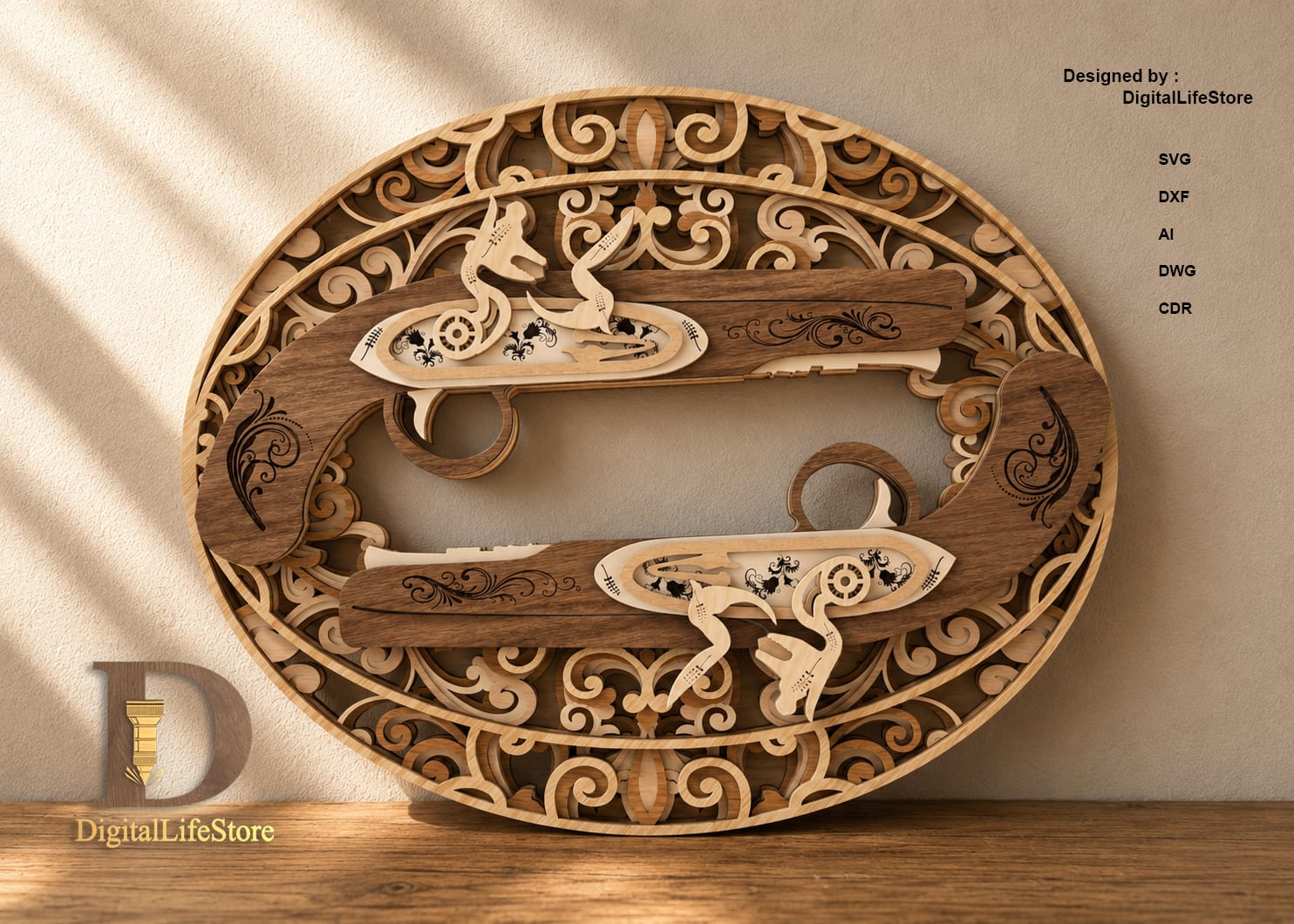 Antique Flintlock Pistols Layered Laser Cut Files preview