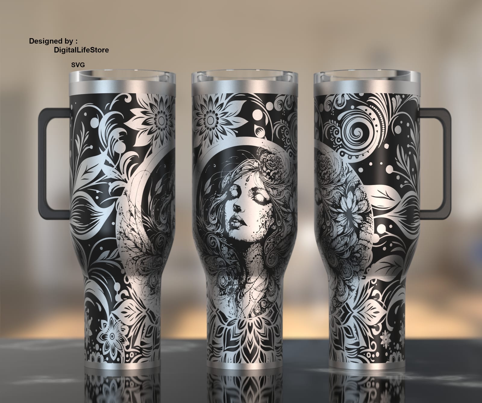Artistic Woman and Moon 40oz Tumbler SVG preview