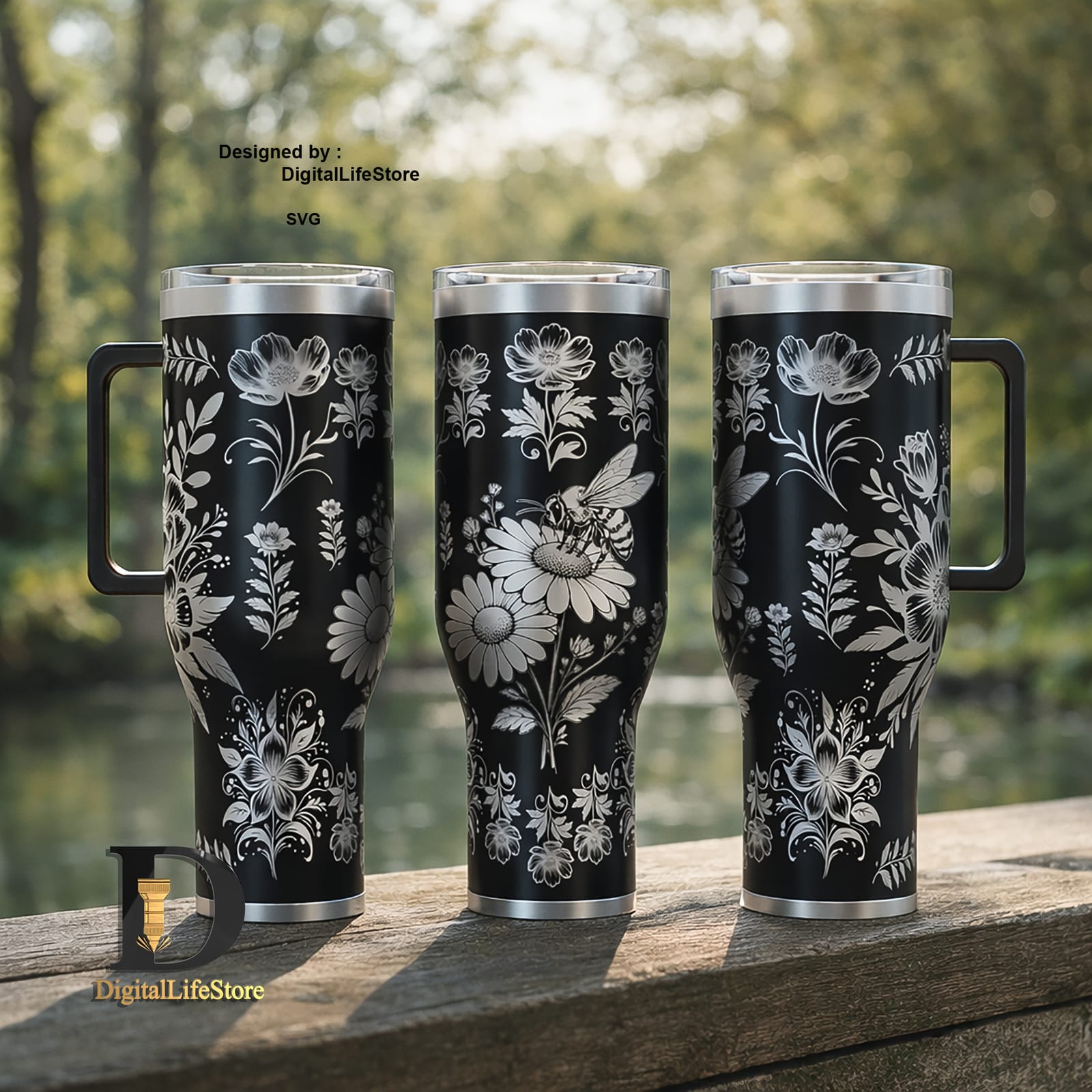 Bees and Wildflowers 40oz Tumbler SVG preview