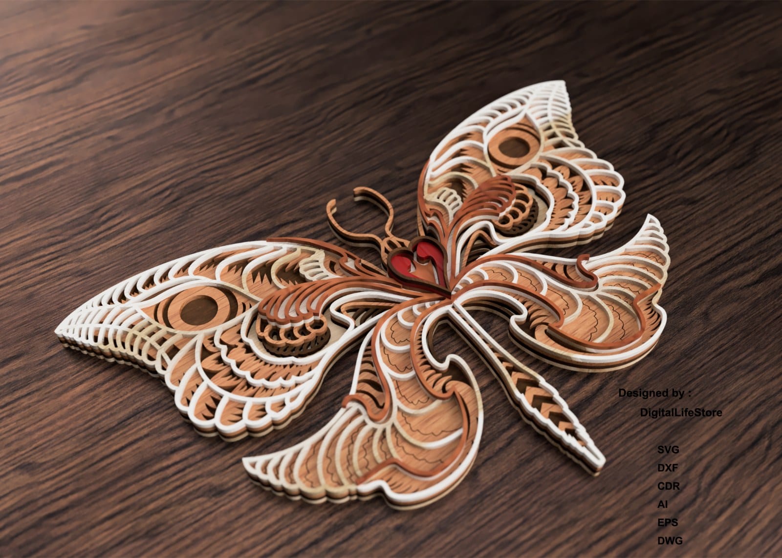 DigitalLifeStore Free Layered Butterfly laser cut files preview