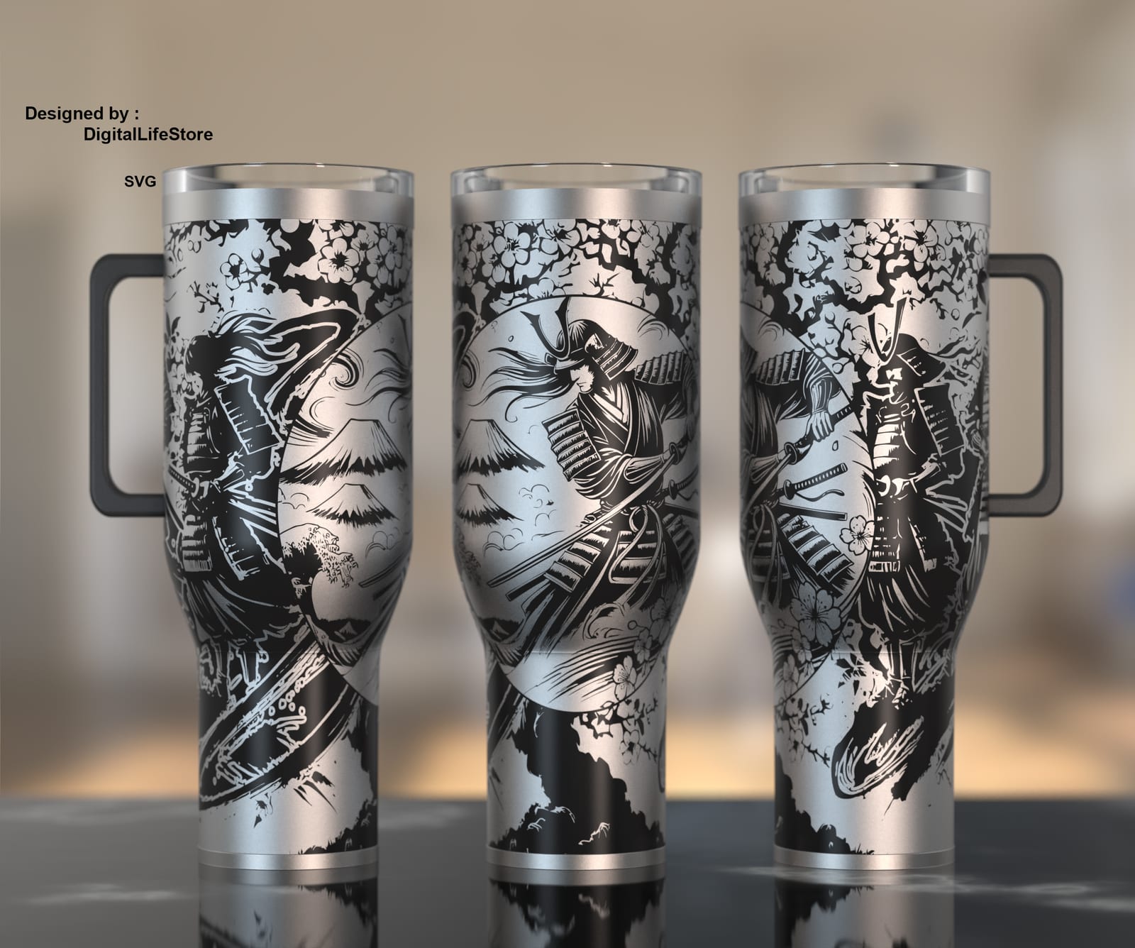 Dragon Samurai 40oz Tumbler Engraving SVG preview