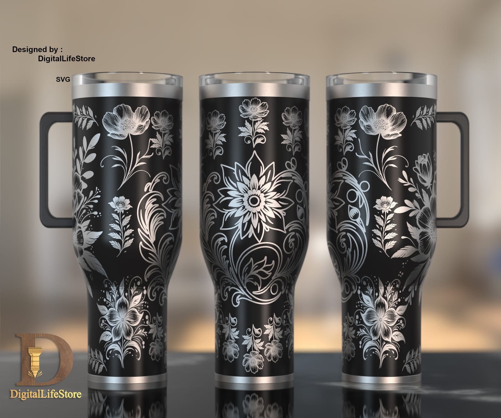 Floral Mandala 40oz Tumbler Engraving SVG preview