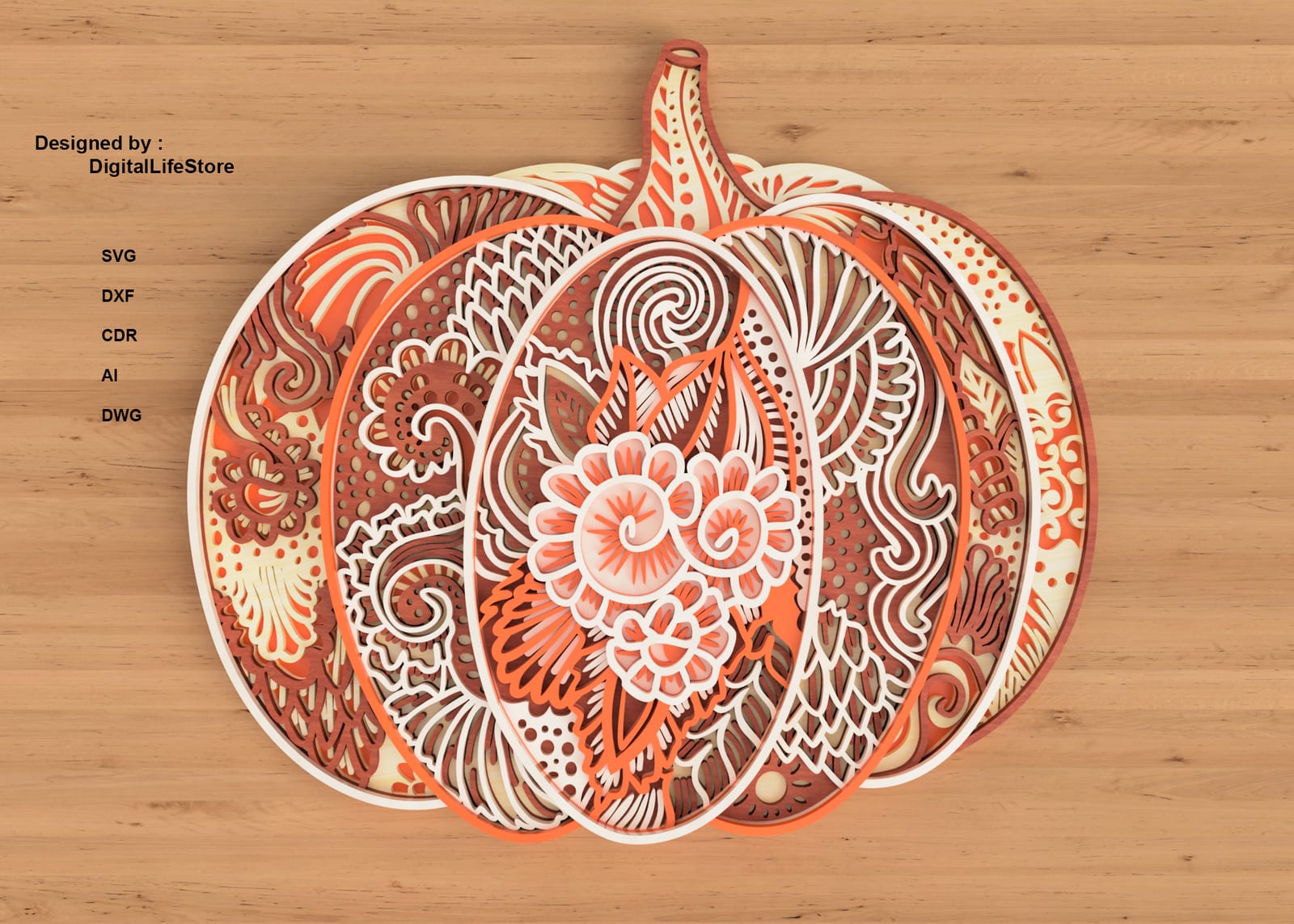 Floral Pumpkin Multilayer Laser Cut Files preview