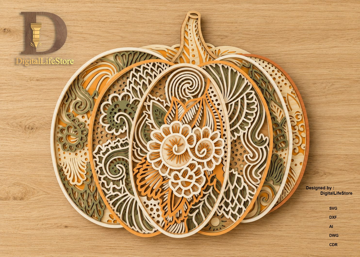 Floral Pumpkin Multilayer Laser Cut Files preview