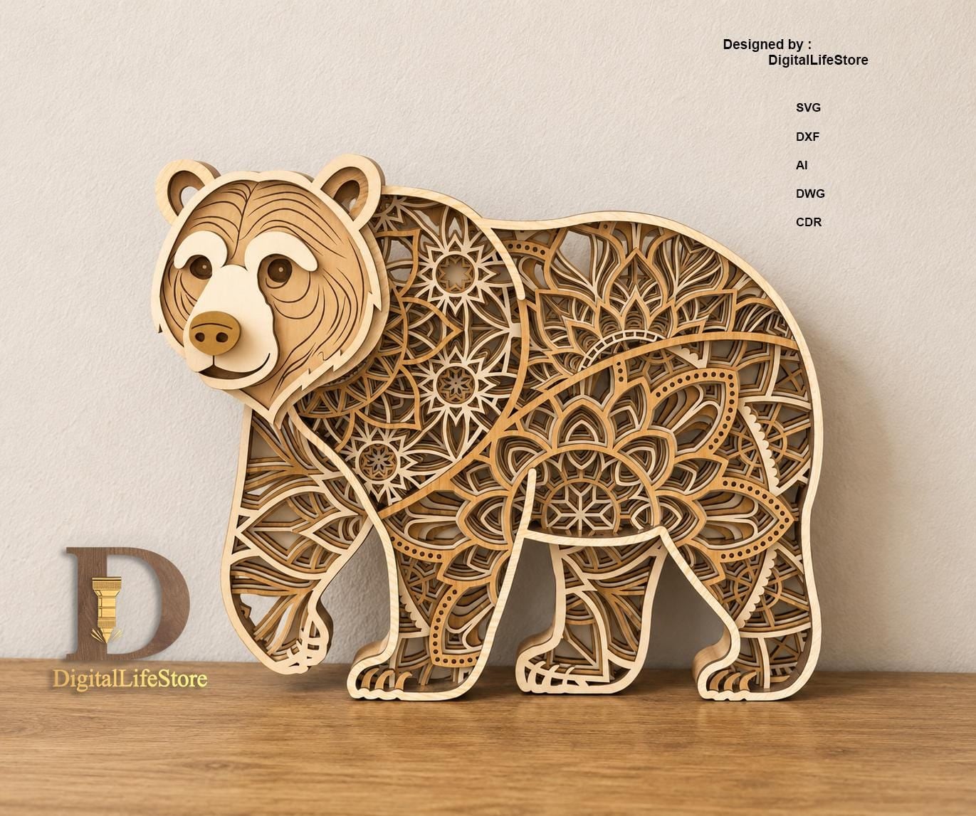 Layered Bear Mandala Laser Cut Files preview