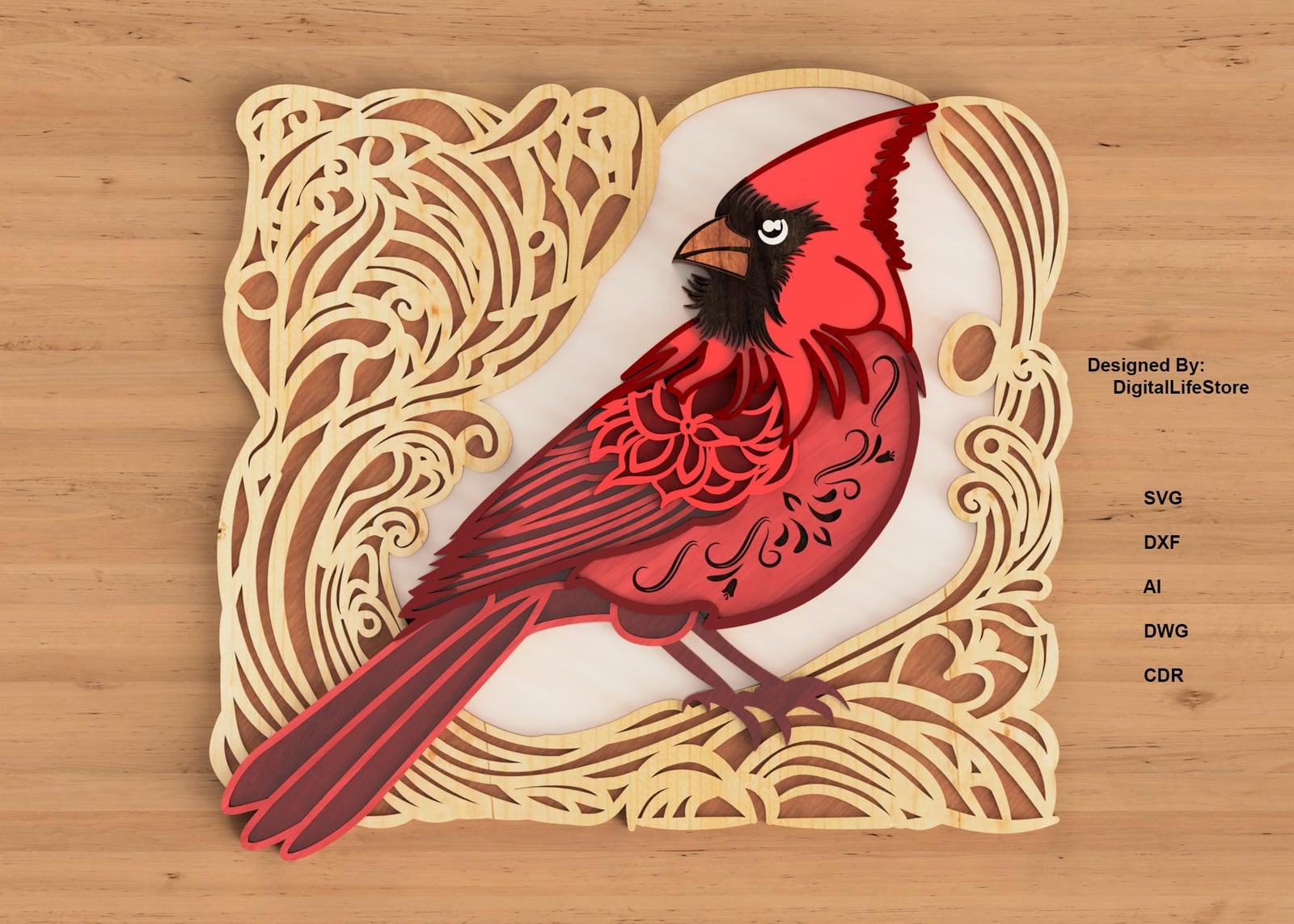 Layered Cardinal Bird Mandala Laser Cut Files preview