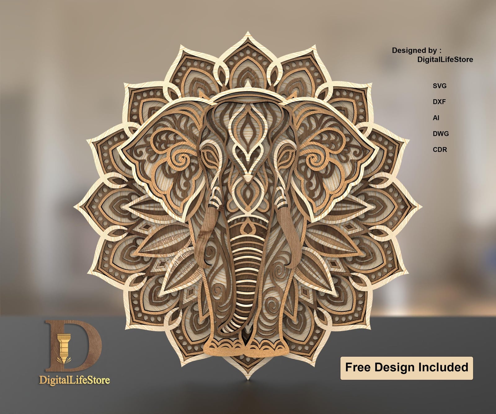 Layered Elephant Mandala Laser Cut Files preview