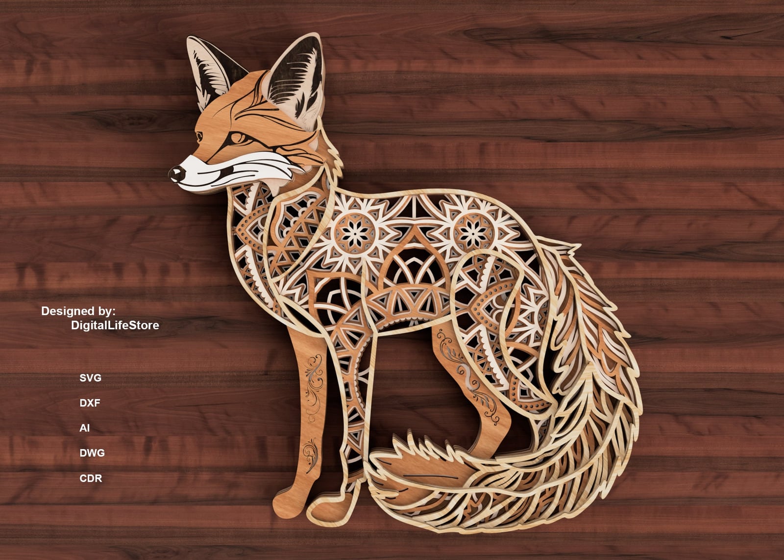 Layered Fox Mandala Laser Cut Files preview