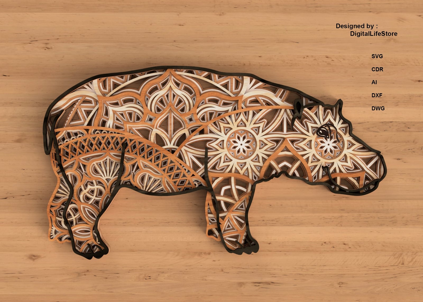 Layered Hippo Mandala Laser Cut Files preview