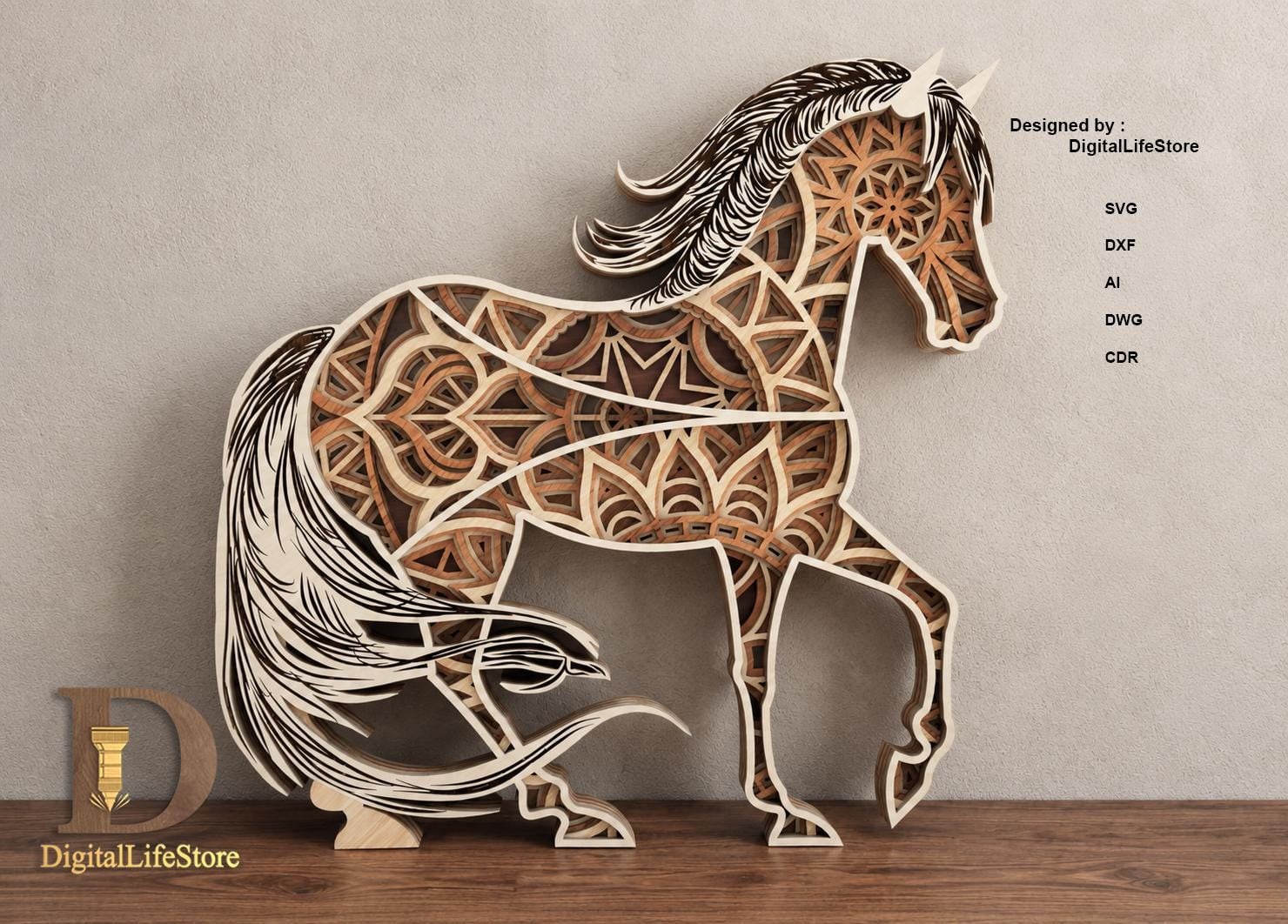 Layered Horse Mandala Laser Cut Files preview