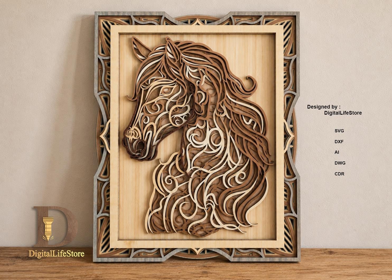 Layered Horse Mandala Laser Cut Files preview