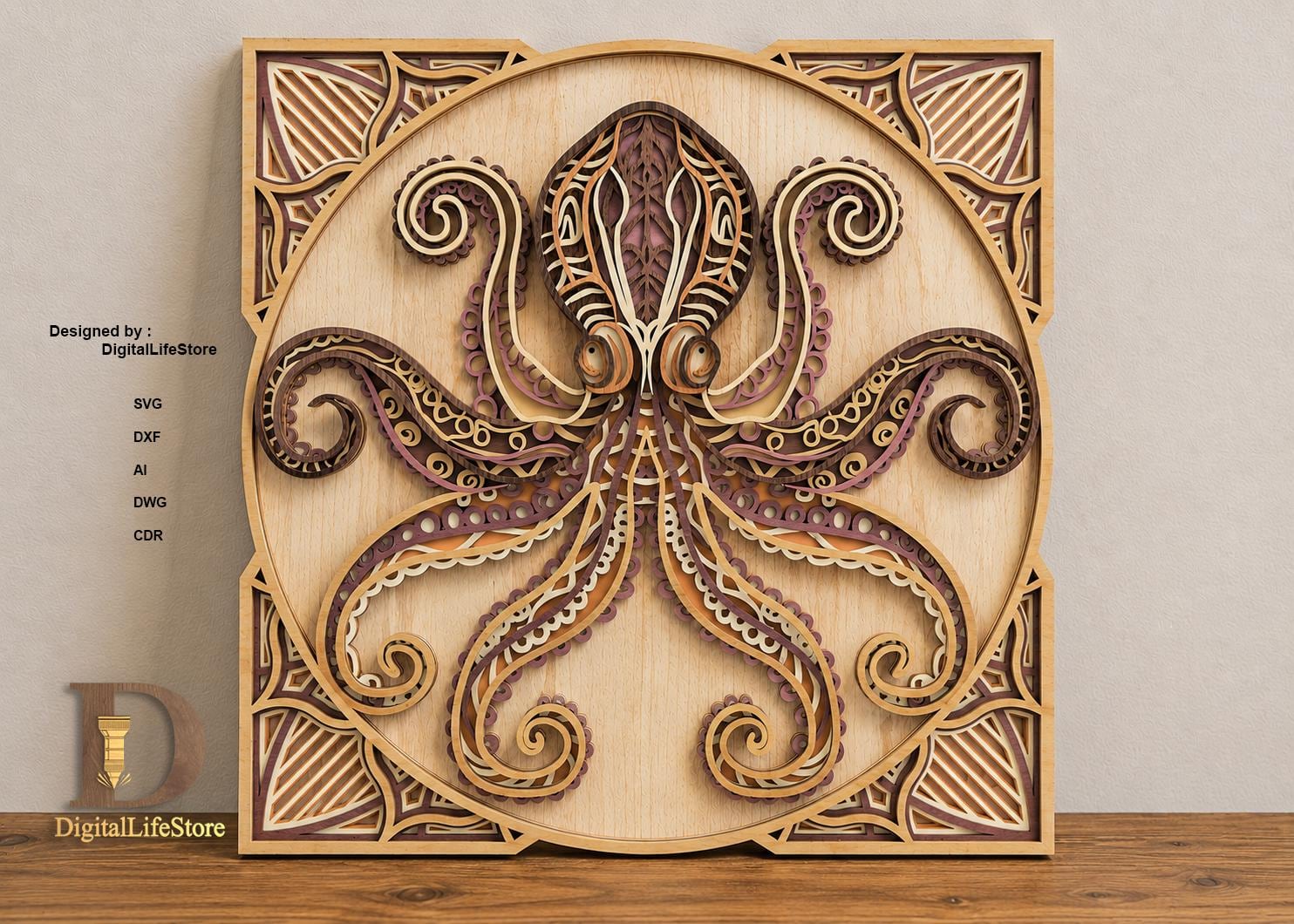 Layered Octopus Mandala Laser Cut Files preview