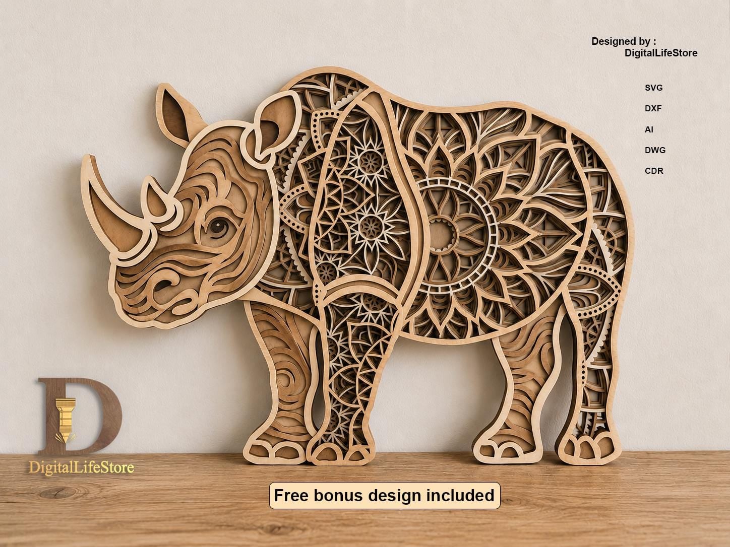 Layered Rhino Mandala Laser Cut Files preview