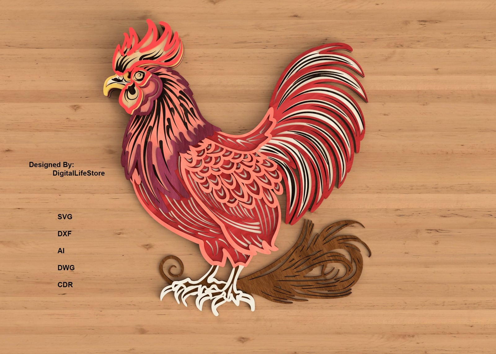 Layered Rooster Mandala Laser Cut Files preview