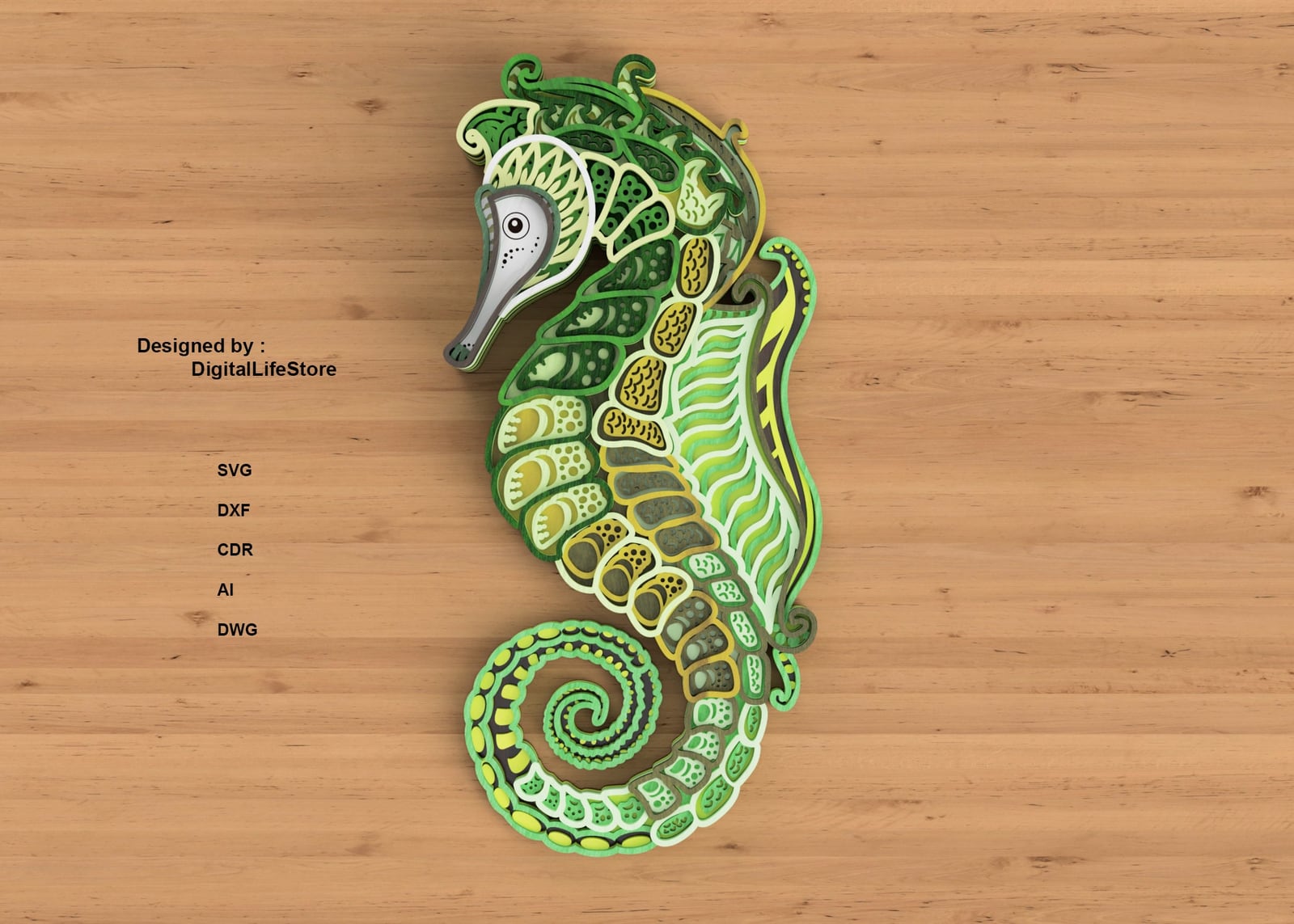 Layered Seahorse Mandala Laser Cut Files preview