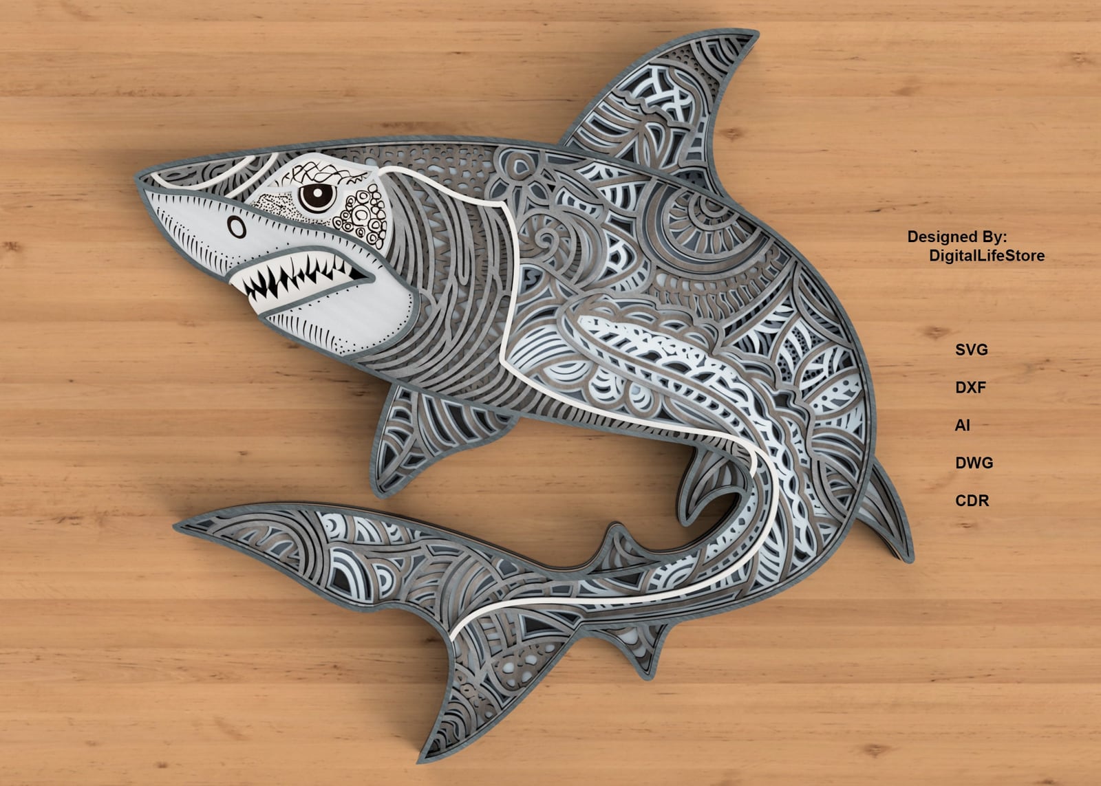 Layered Shark Mandala Laser Cut Files preview
