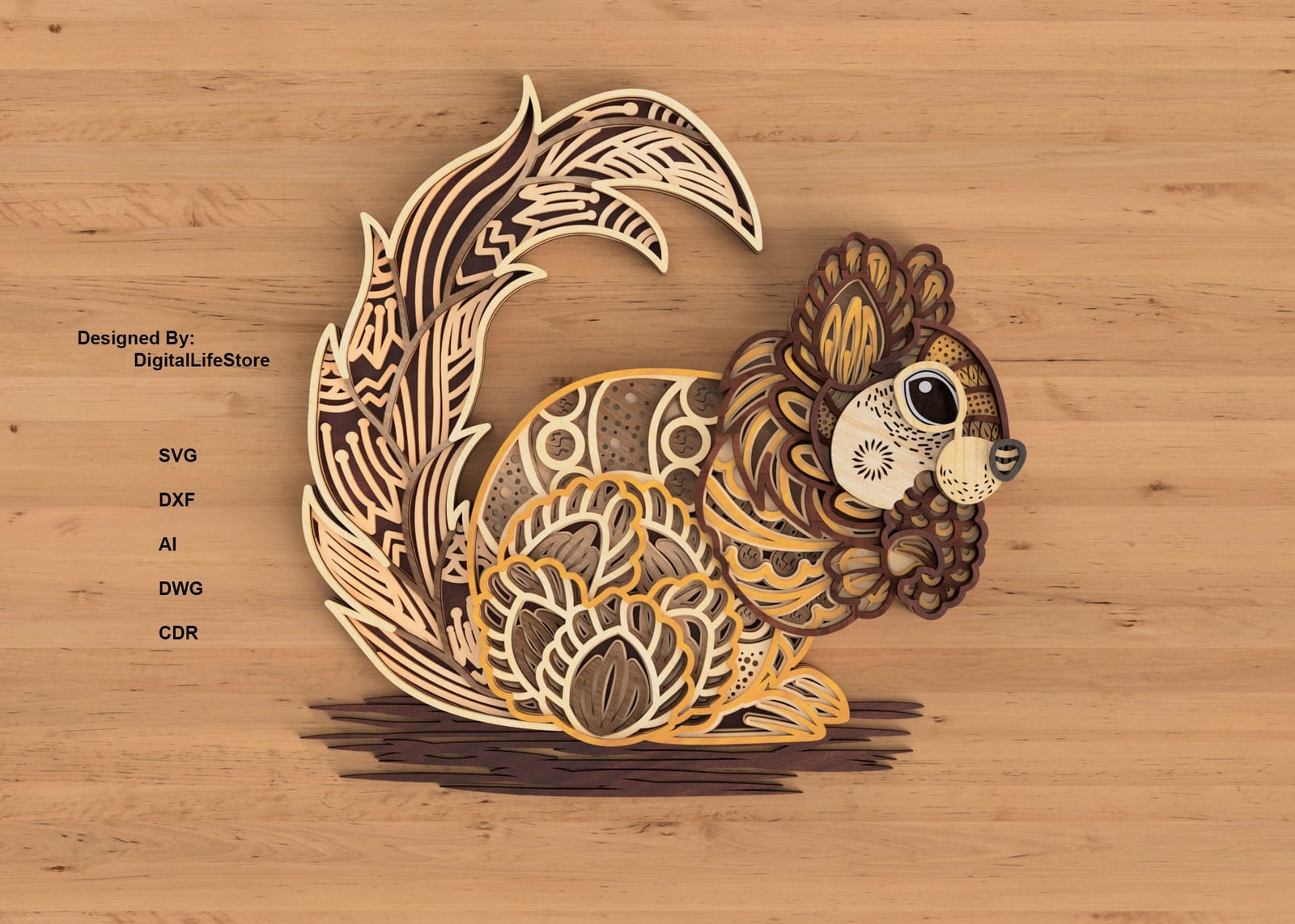 Layered Squirrel Mandala Laser Cut Files preview