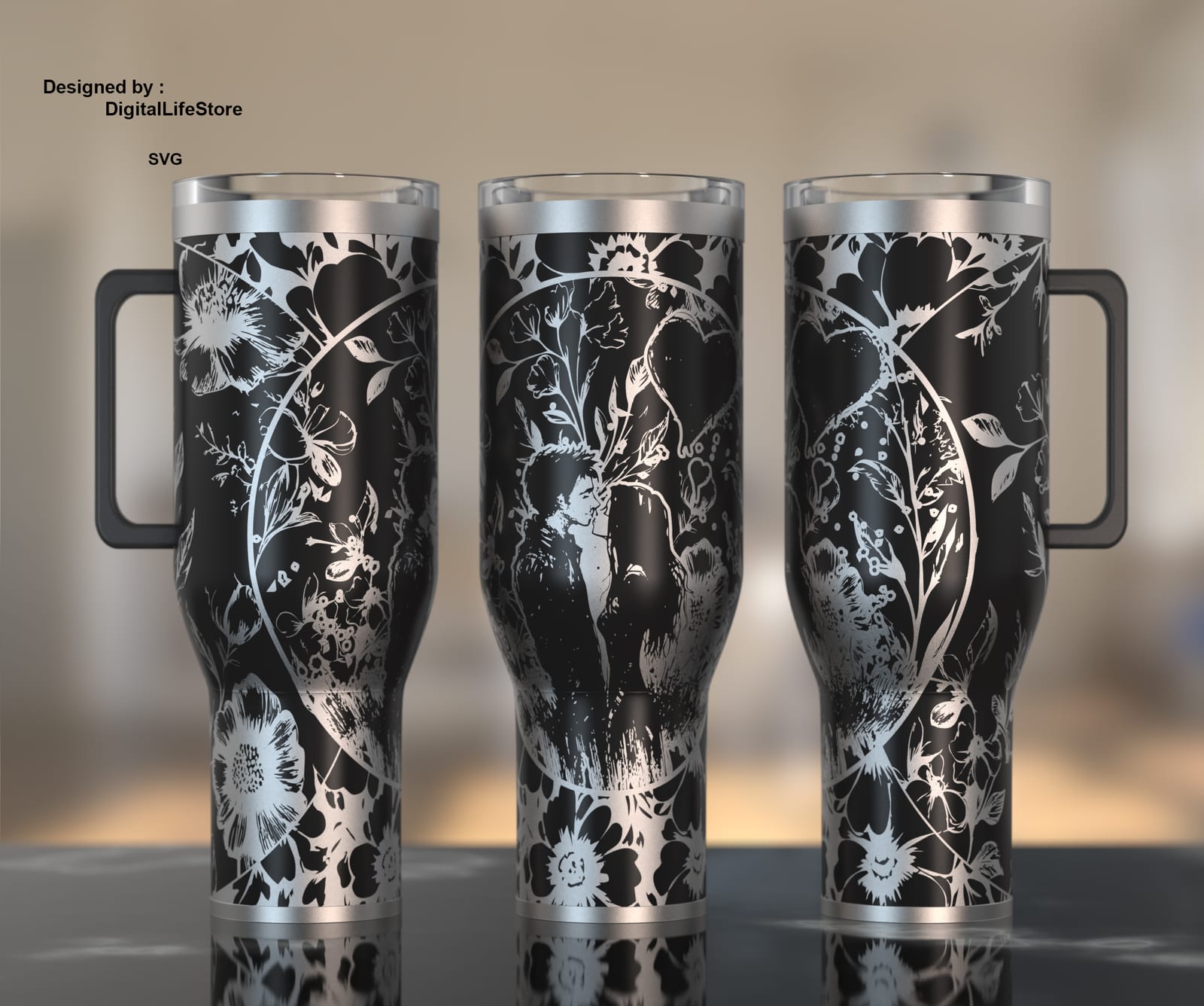 Love Birds Floral 40oz Tumbler Engraving SVG preview