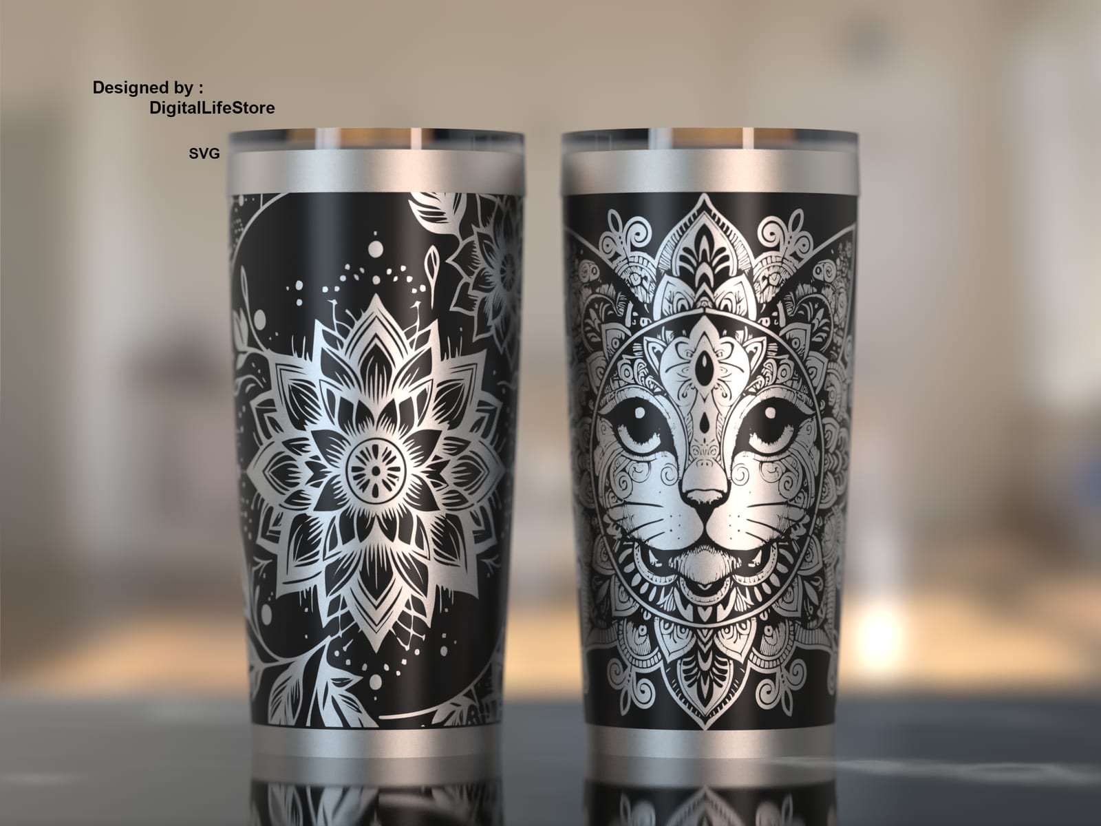 Mandala Cat 20oz Tumbler Engraving SVG preview