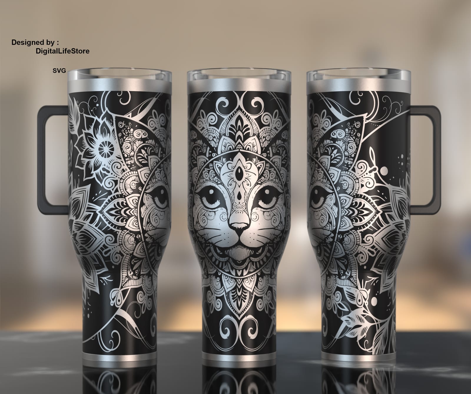 Mandala Cat 40oz Tumbler Engraving SVG preview