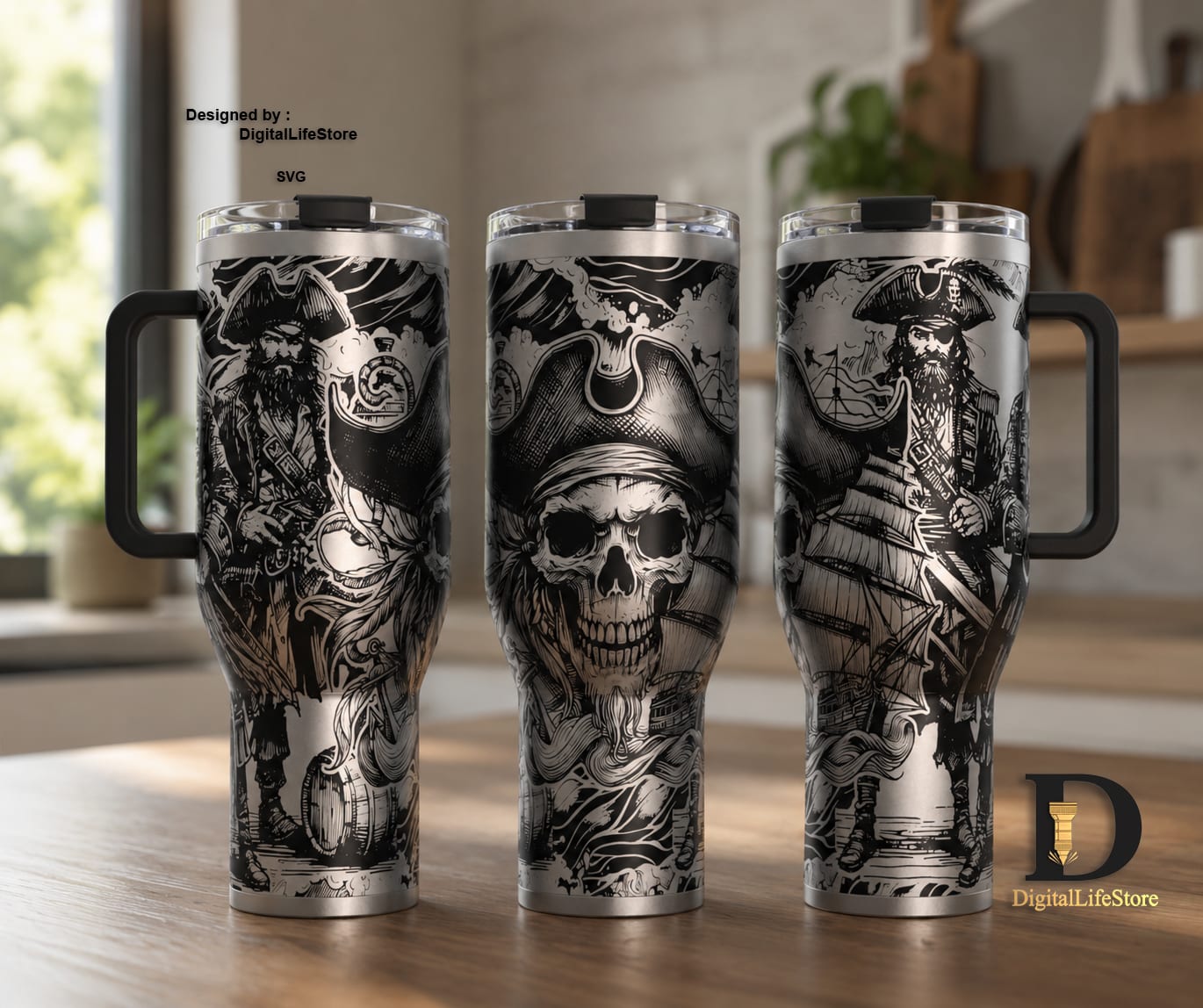 Pirate Skulls 40oz Tumbler Engraving SVG preview