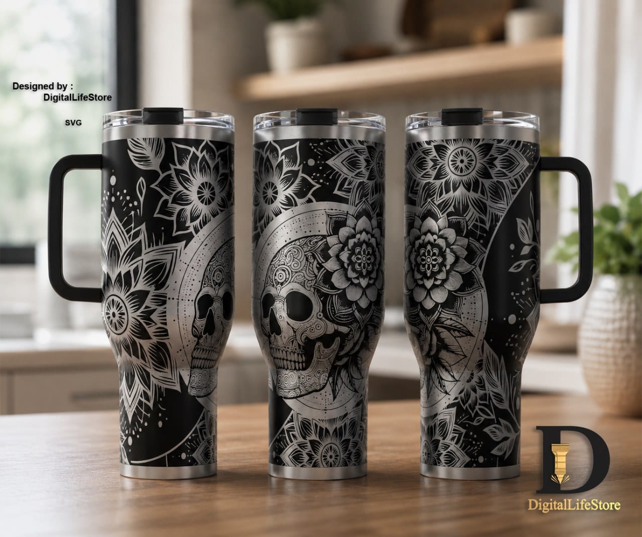DigitalLifeStore 40 oz Mandala skull