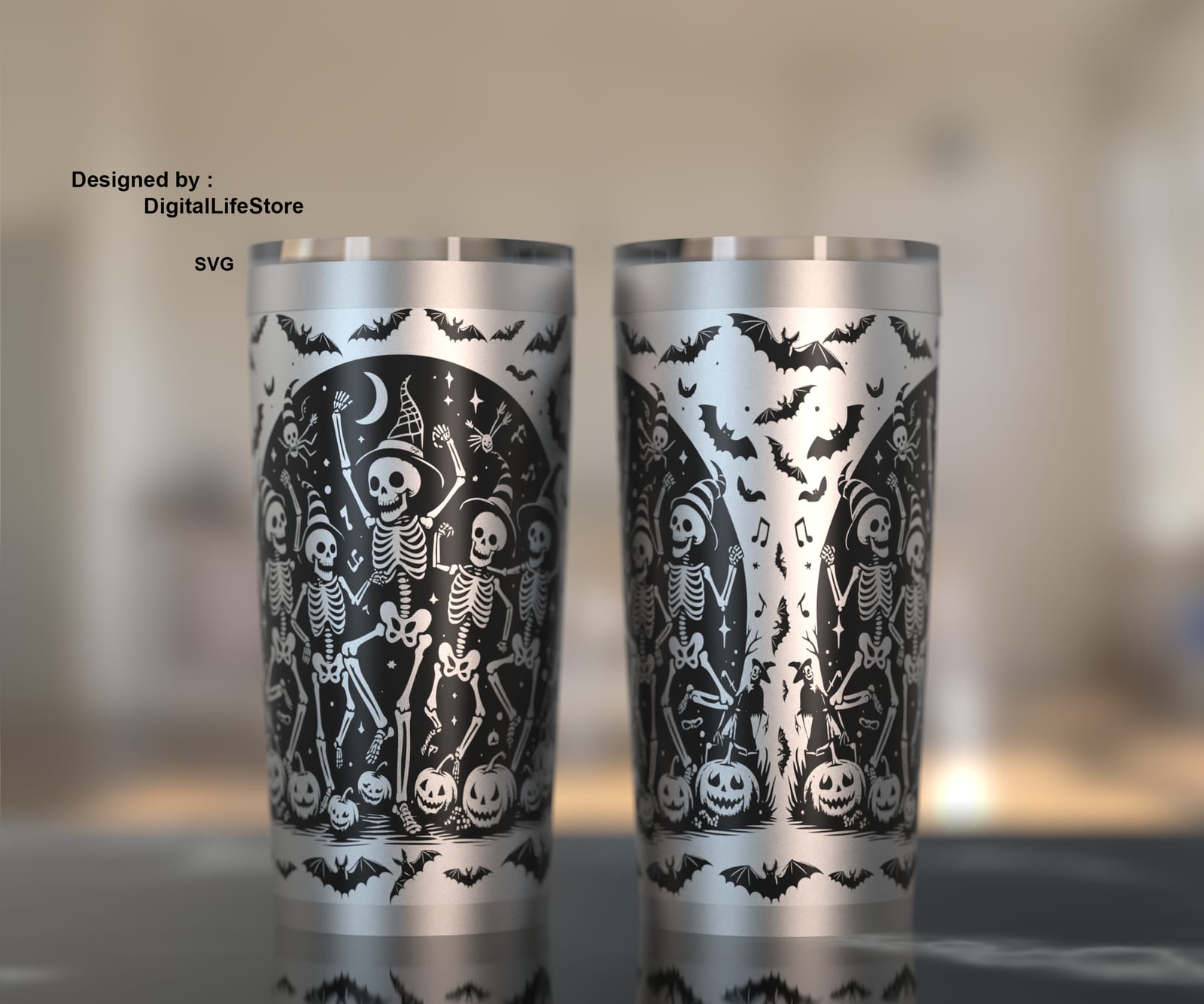 Skeleton and Bats Halloween 20oz Tumbler SVG preview