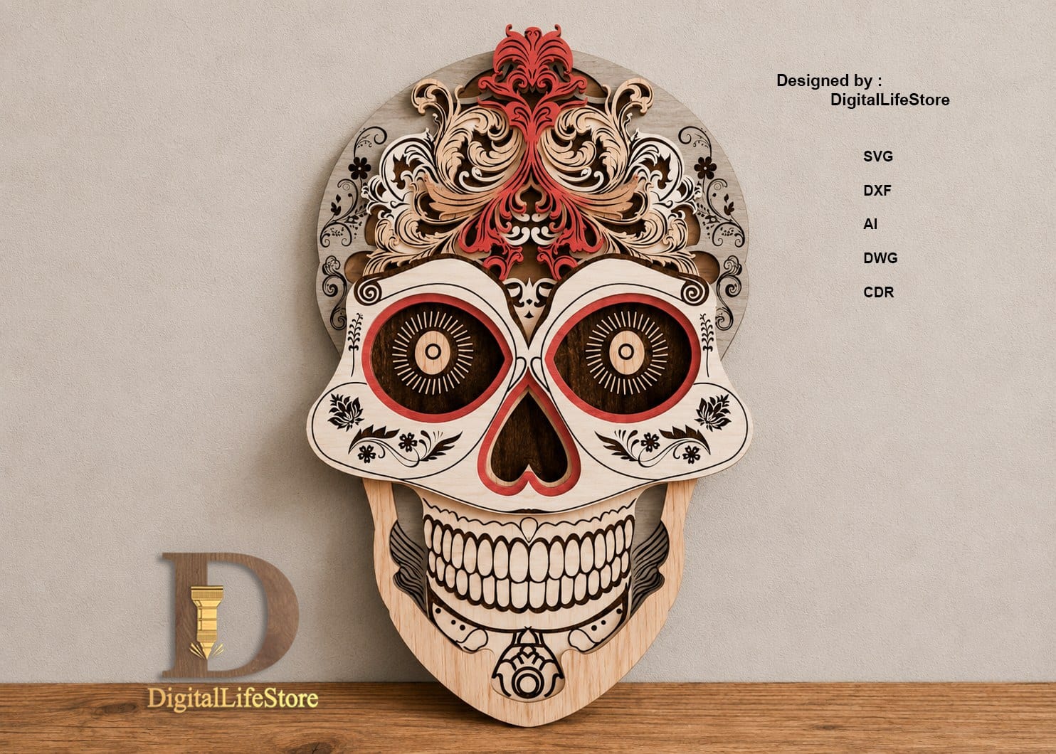 Sugar skull Mandala Multilayer Laser Cut Files preview