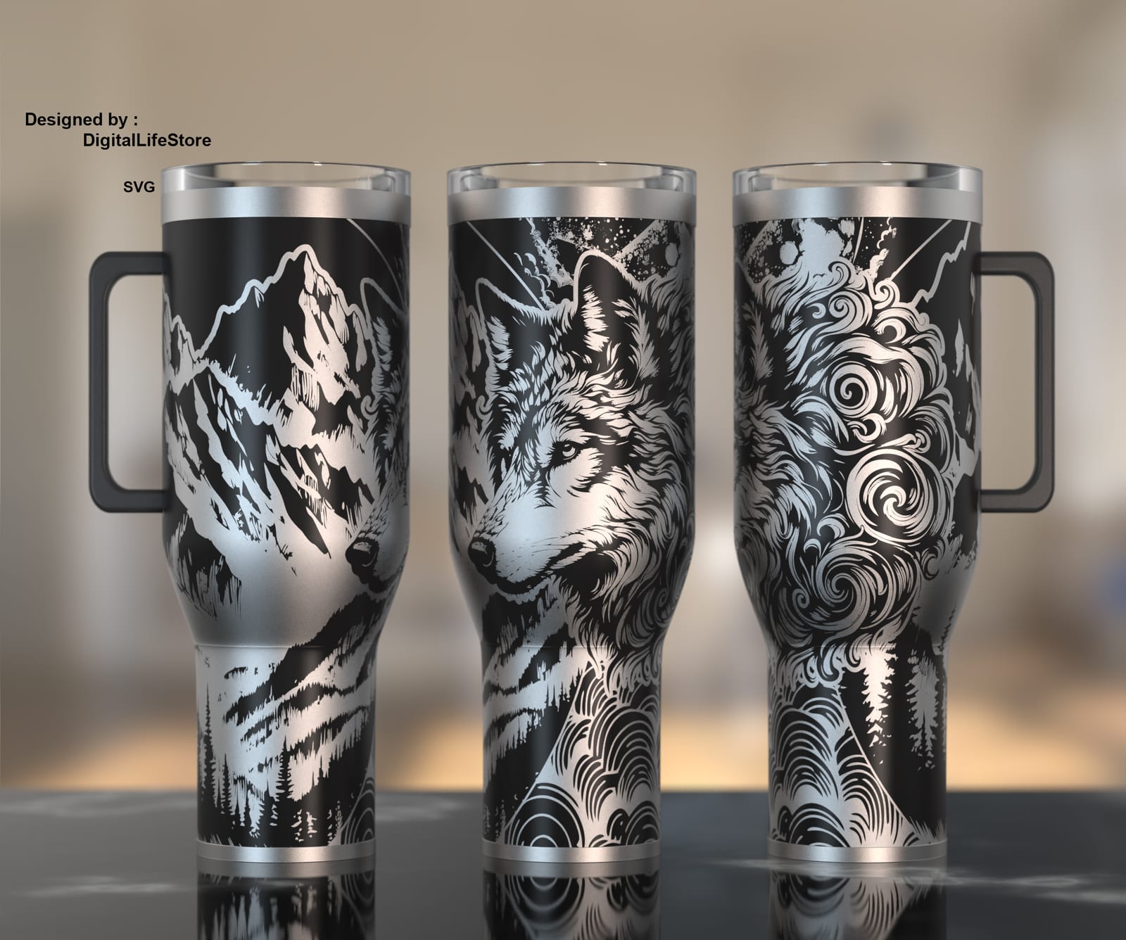 Wolf and Mountains 40oz Tumbler SVG preview