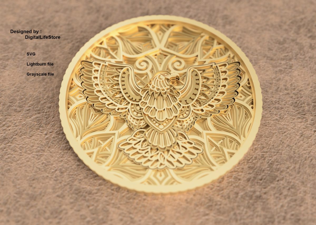Layered eagle mandala fiber laser file preview