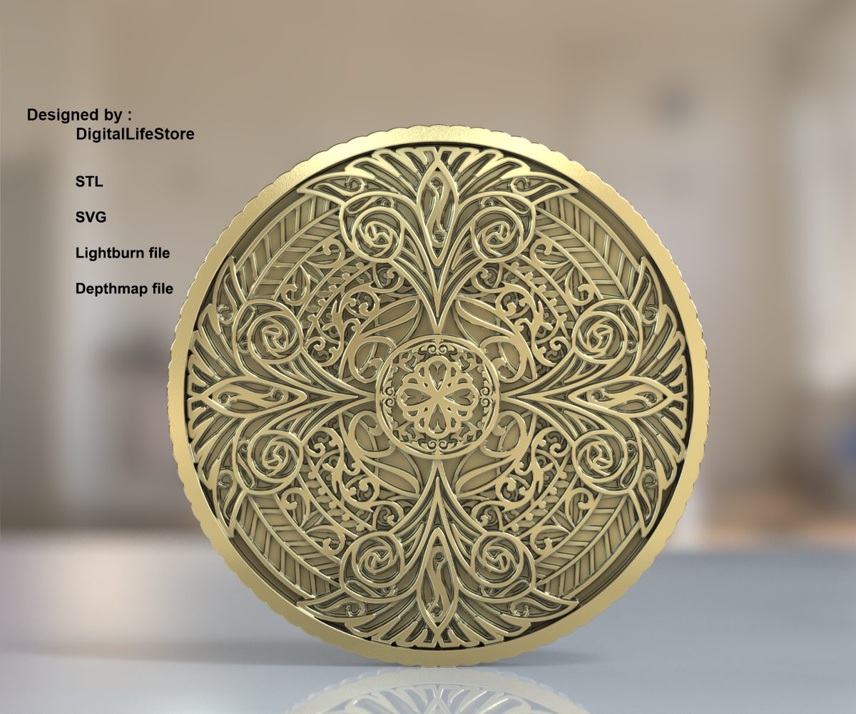 Layered mandala coin fiber laser file preview