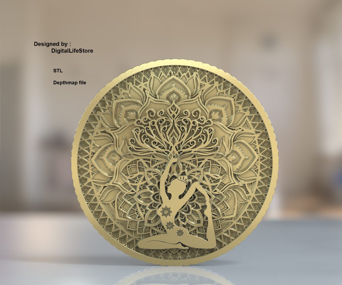 Yoga pose mandala coin fiber laser file preview
