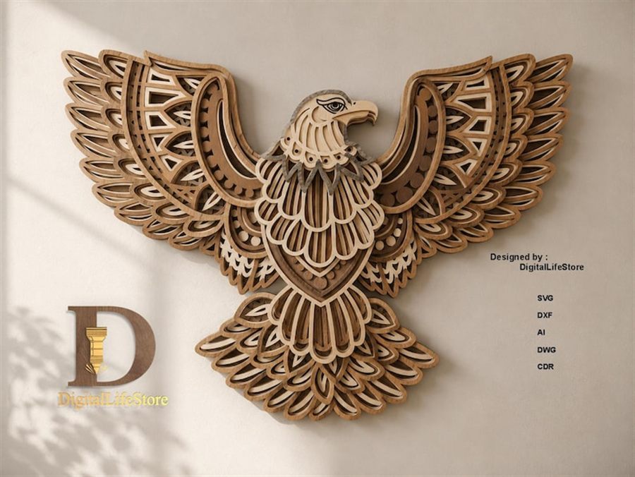 Eagle mandala multilayer laser cut file preview
