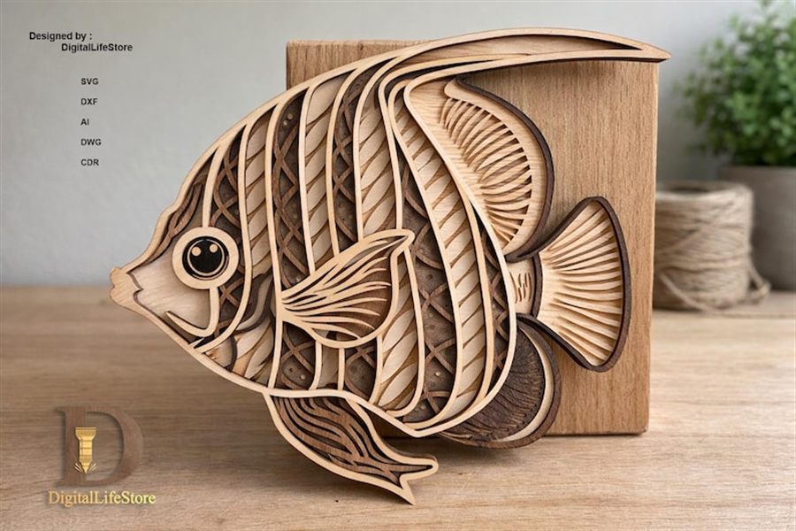 Fish mandala multilayer laser cut file preview