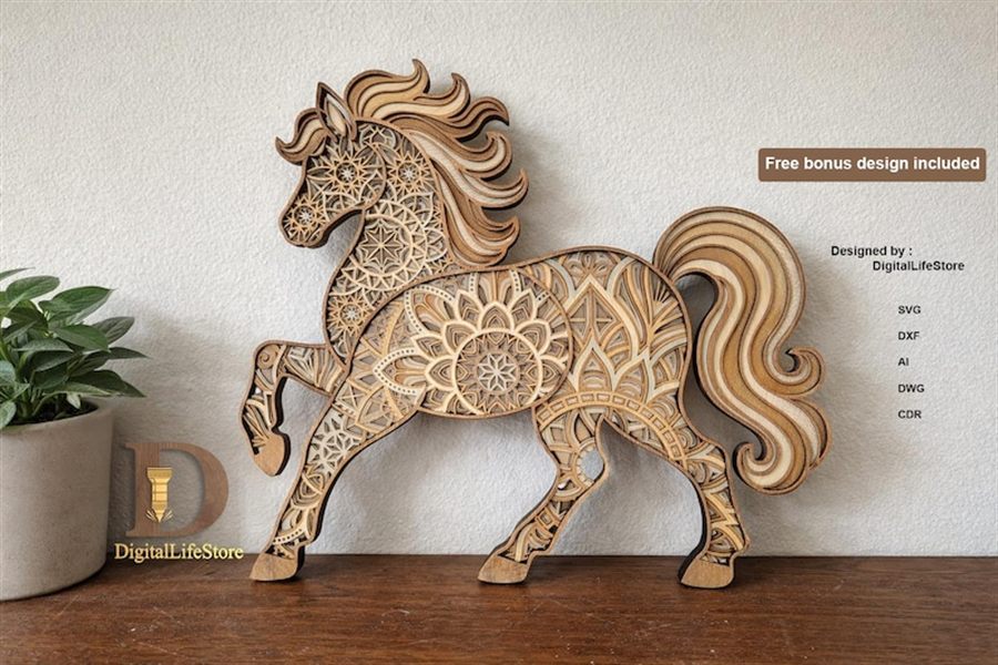 Horse mandala multilayer laser cut file preview