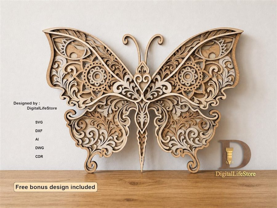 Layered butterfly laser cut file preview