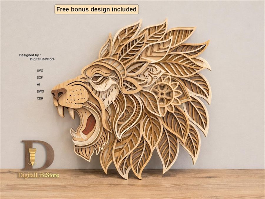 Roaring lion multilayer laser cut file preview