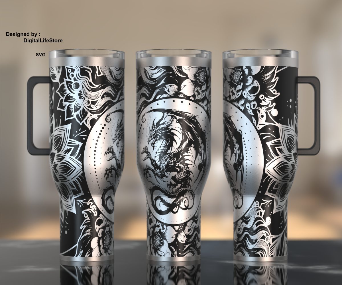 Dragon full wrap 40oz tumbler engraving design preview