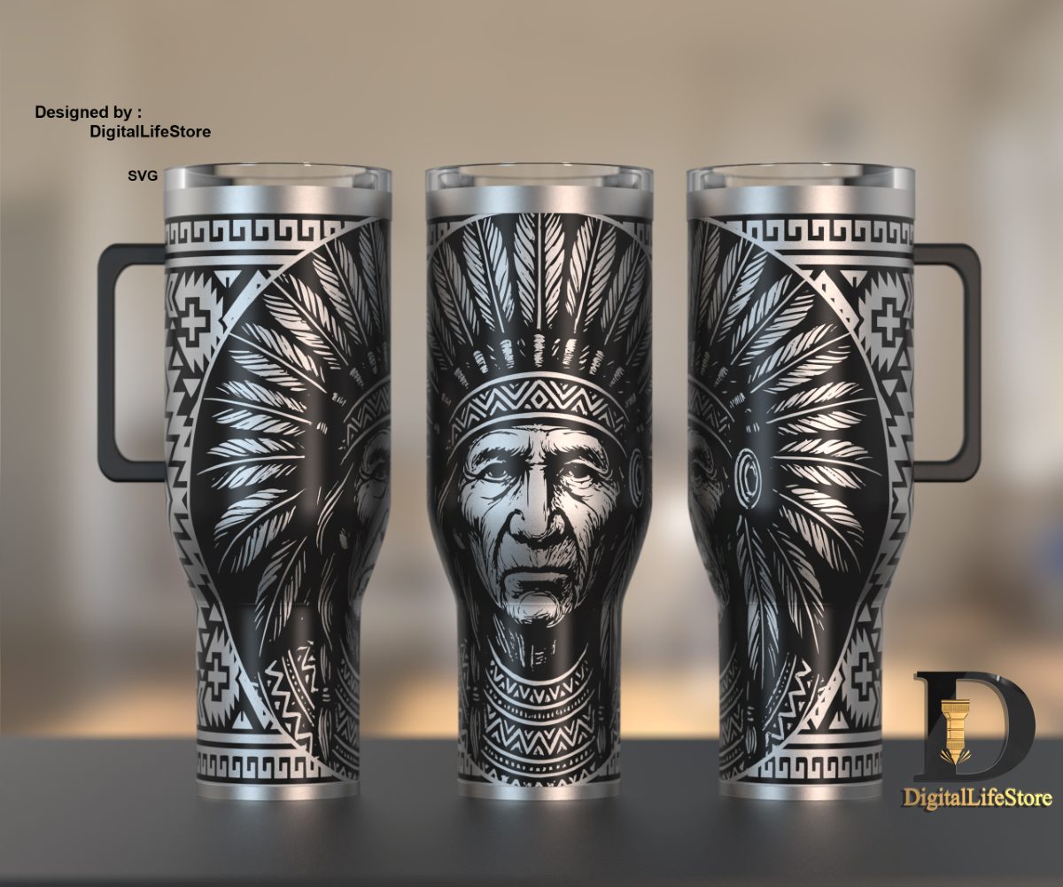 Native American 40oz tumbler engraving design preview