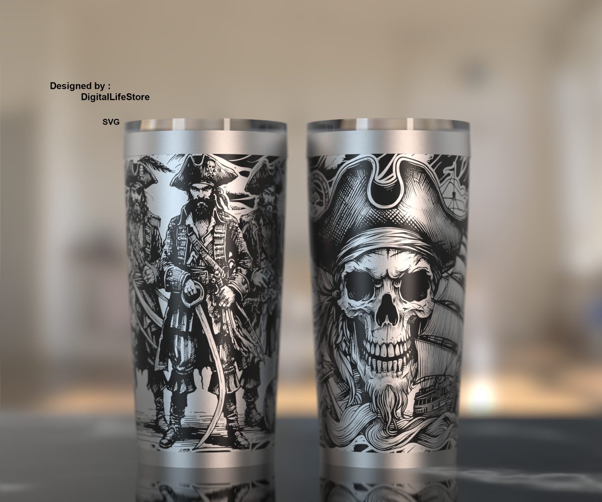 Pirate full wrap 40oz tumbler engraving design preview