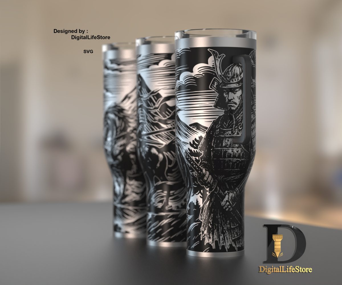 Samurai 40oz tumbler engraving wrap preview