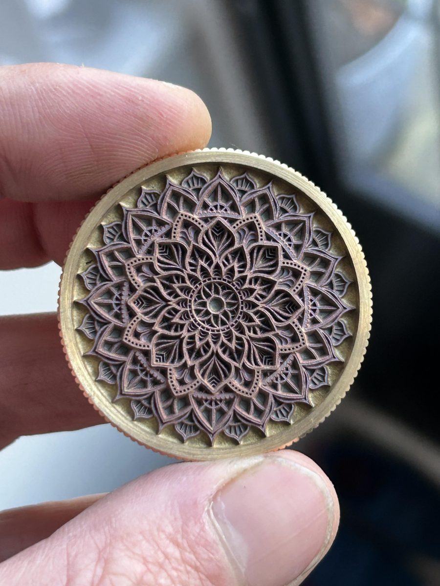 Real fiber laser engraved mandala medallion photo