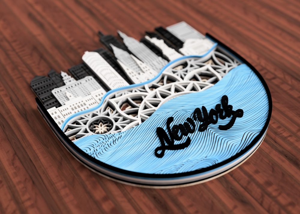 Layered New York cityscape wall decor design
