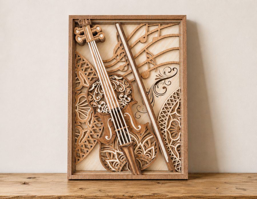 Layered violin wood art design