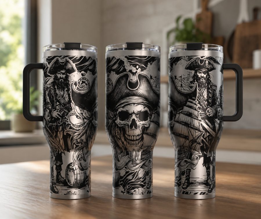 Pirate tumbler engraving wrap preview